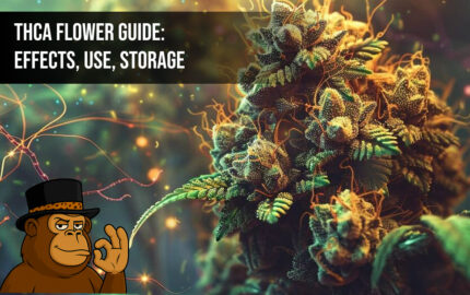 High-quality THCa hemp flower bud with dense trichomes and bright orange hairs.